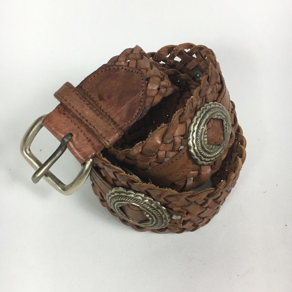 Boho Leather Braided Belt Size 28” Medallions